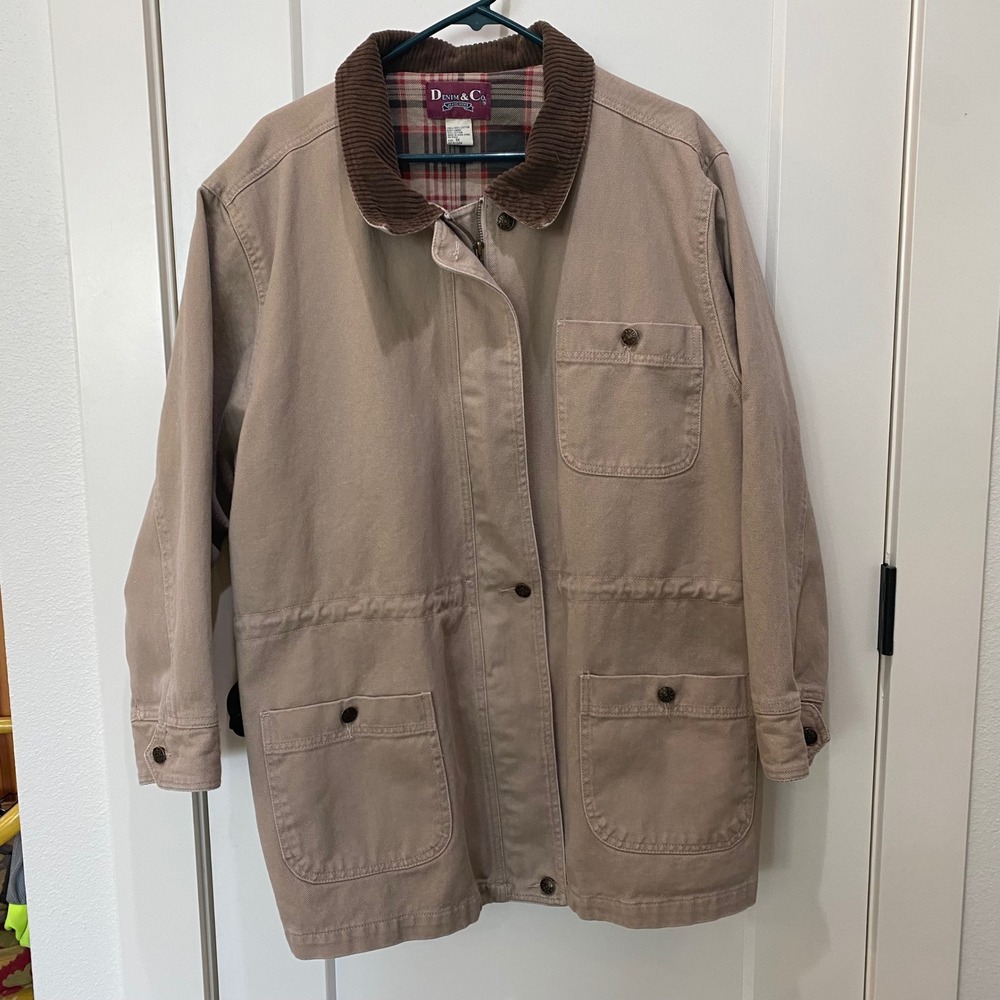 Denim & Co Jeans Wear Vintage Women's Jacket. 1X. Tan. Corduroy Collar. Full Zip